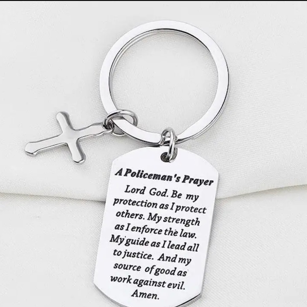 Police Stainless Steel Prayer Keychain